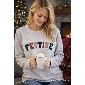 Workshop Republic Clothing "Festive" Sweatshirt |‎ Light Gray Size Large